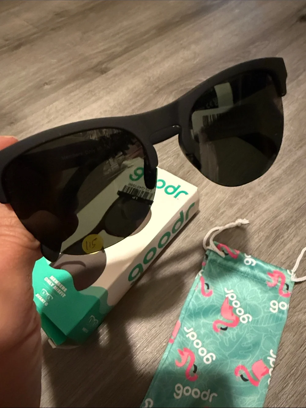 Goodr Black Polarized Sunglasses with Flamingo Drawstring Pouch Avant G